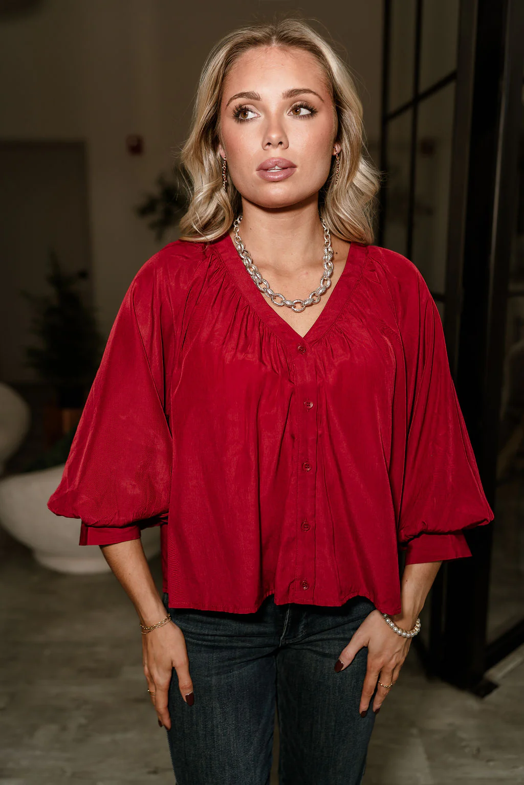 Alanna Deep Red Long Sleeve Top