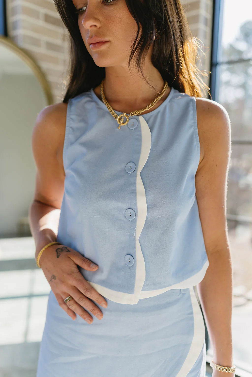 Alayah Light Blue & White Scallop Tank - Image 5