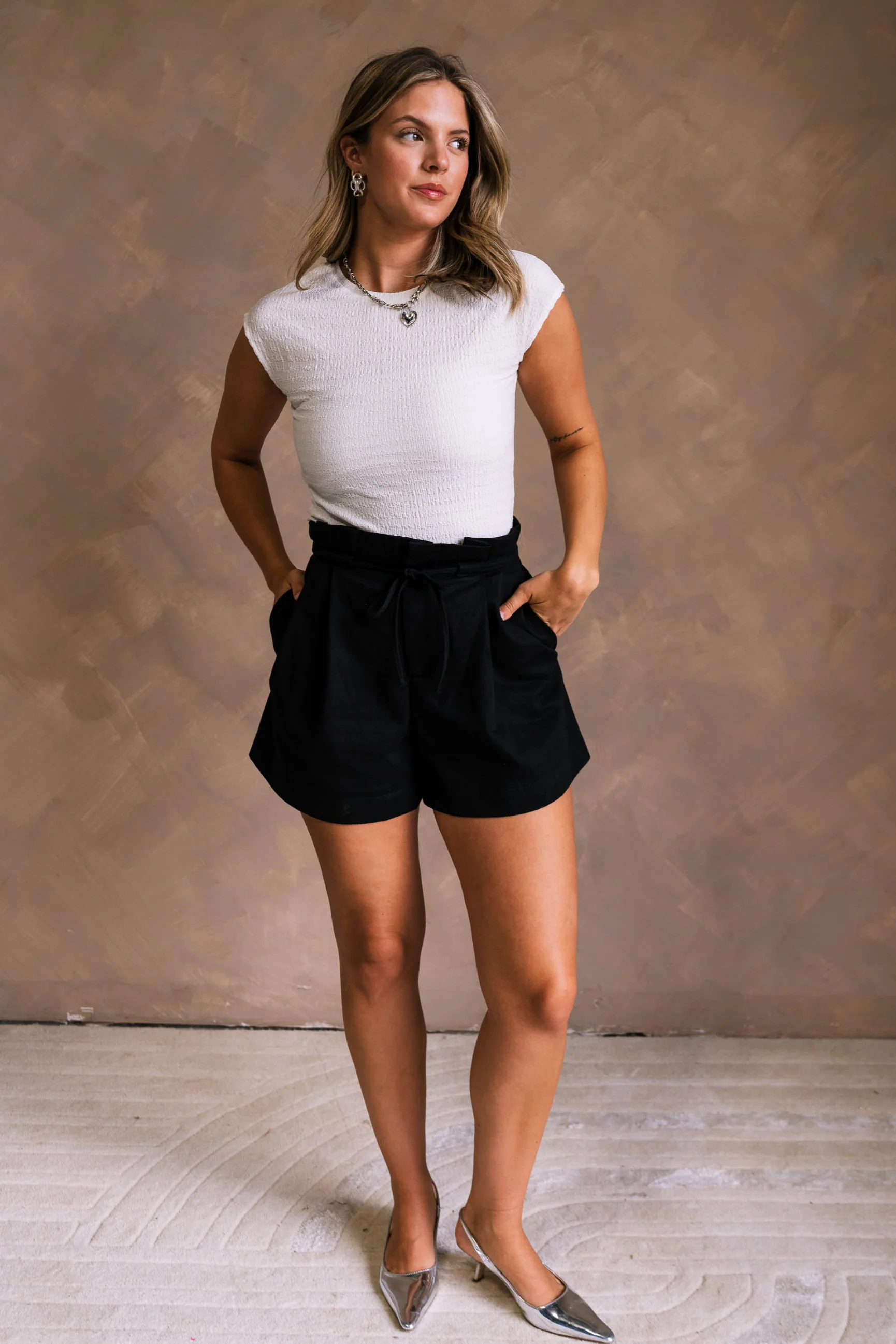 Aleena Black Tie Waist Shorts - Image 5