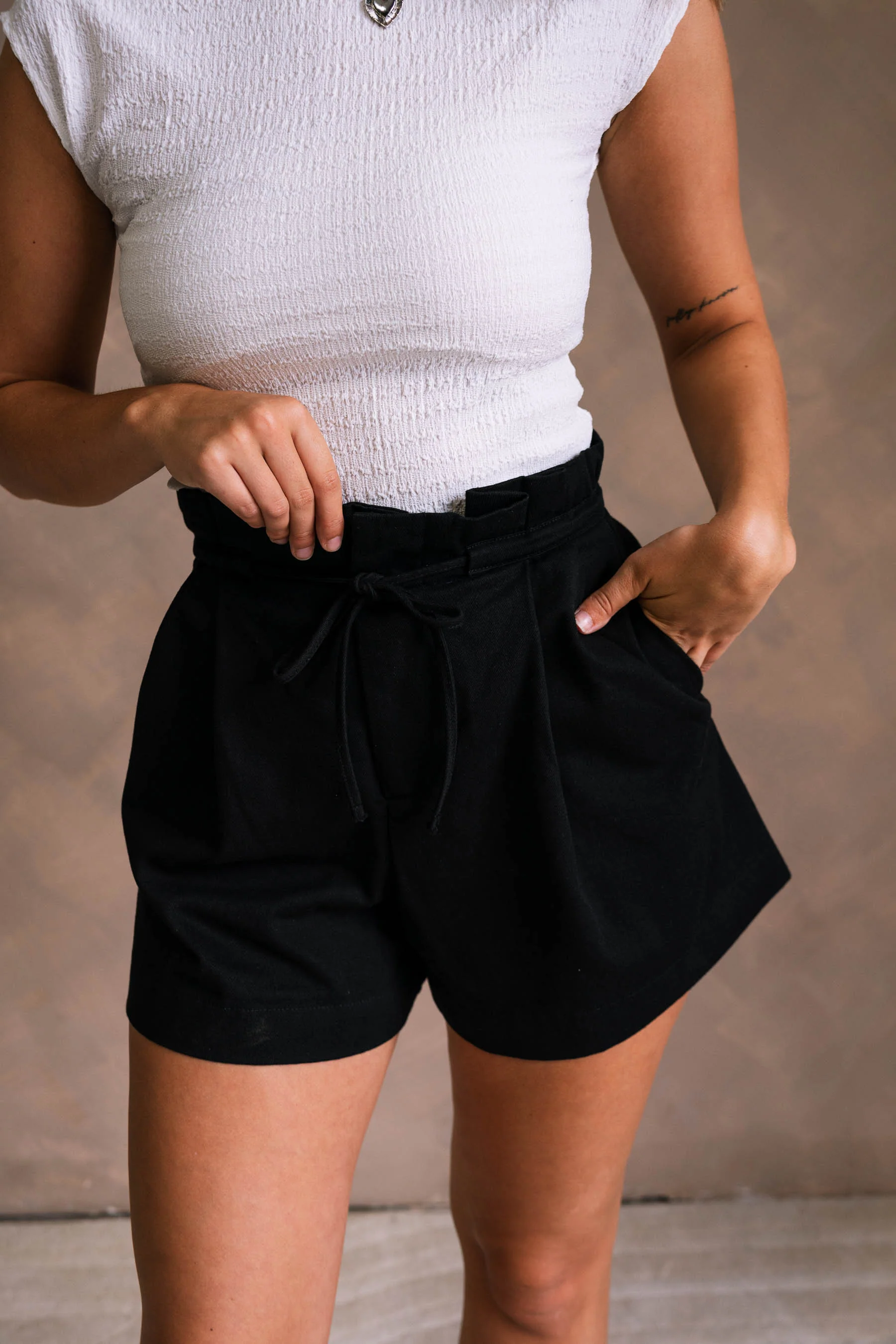 Aleena Black Tie Waist Shorts - Image 6