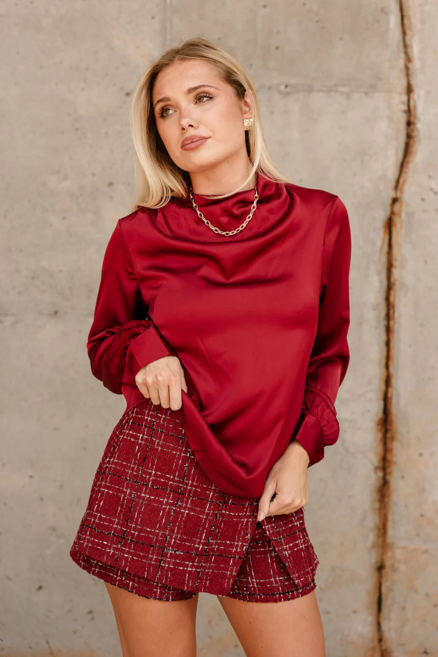 Aleena Burgundy Red Satin Top
