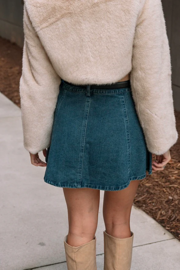 Aleena Dark Denim Flare Mini Skirt - Image 2