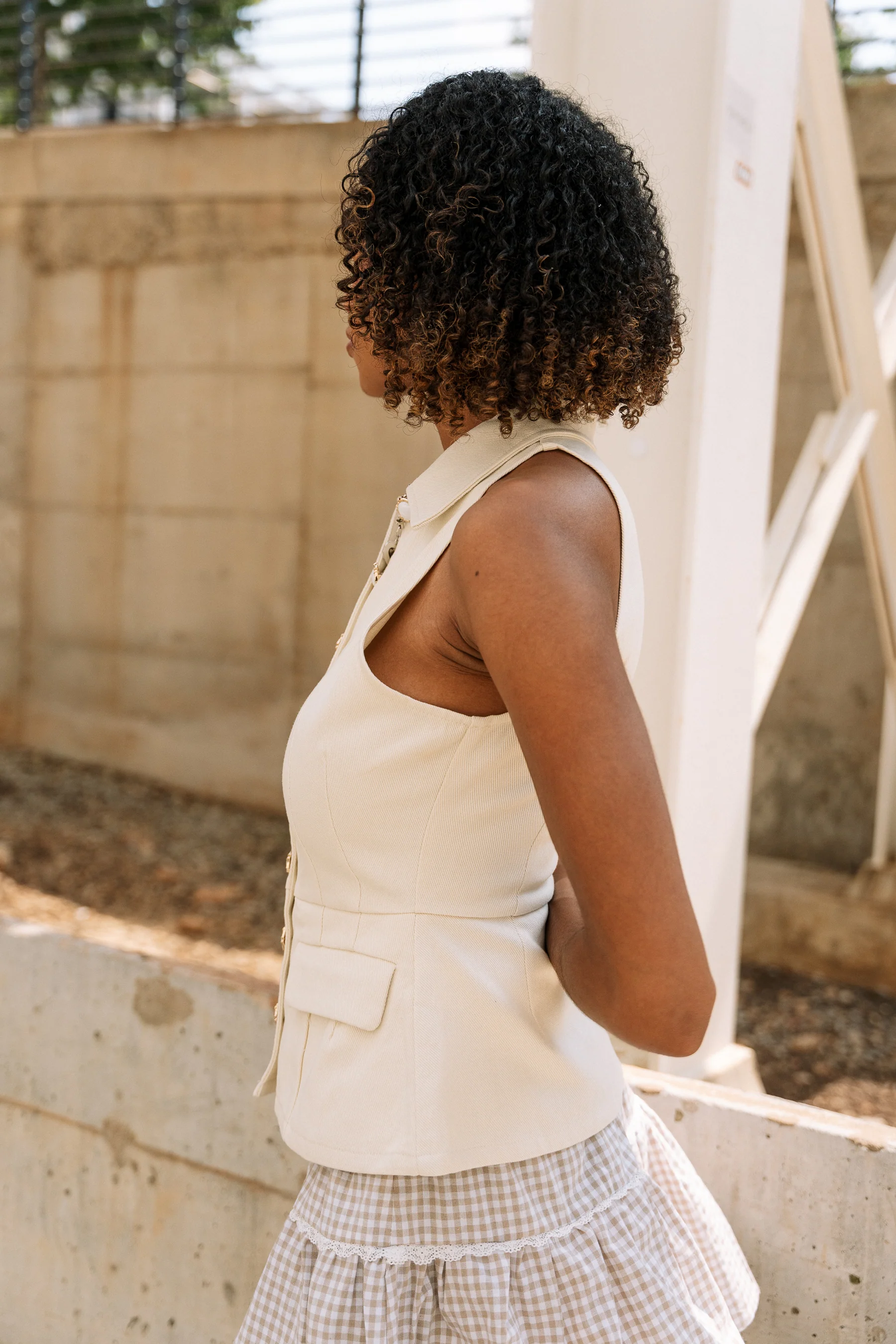 Aleena Ivory Denim & Pearl Button-Up Tank - Image 3