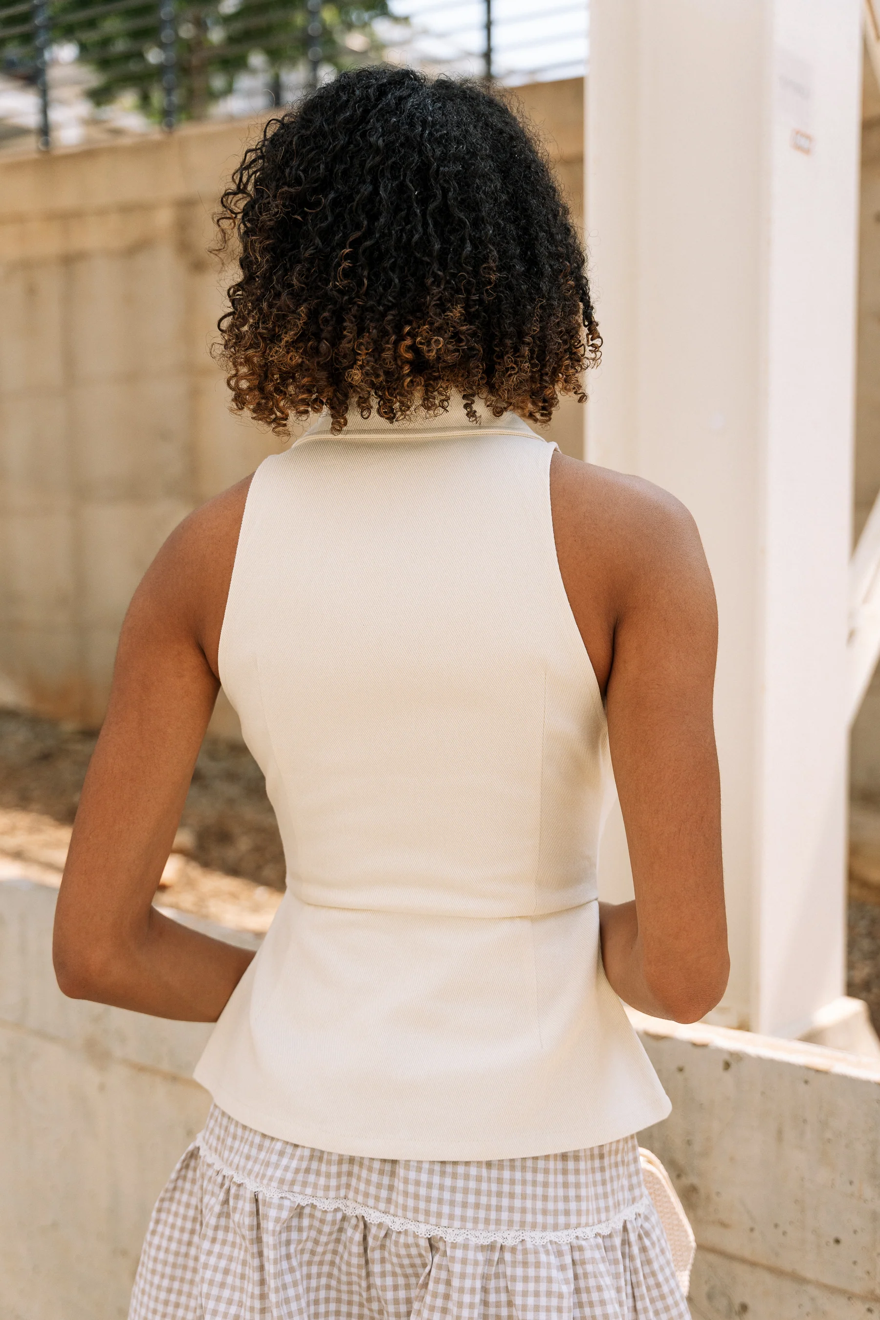 Aleena Ivory Denim & Pearl Button-Up Tank - Image 4