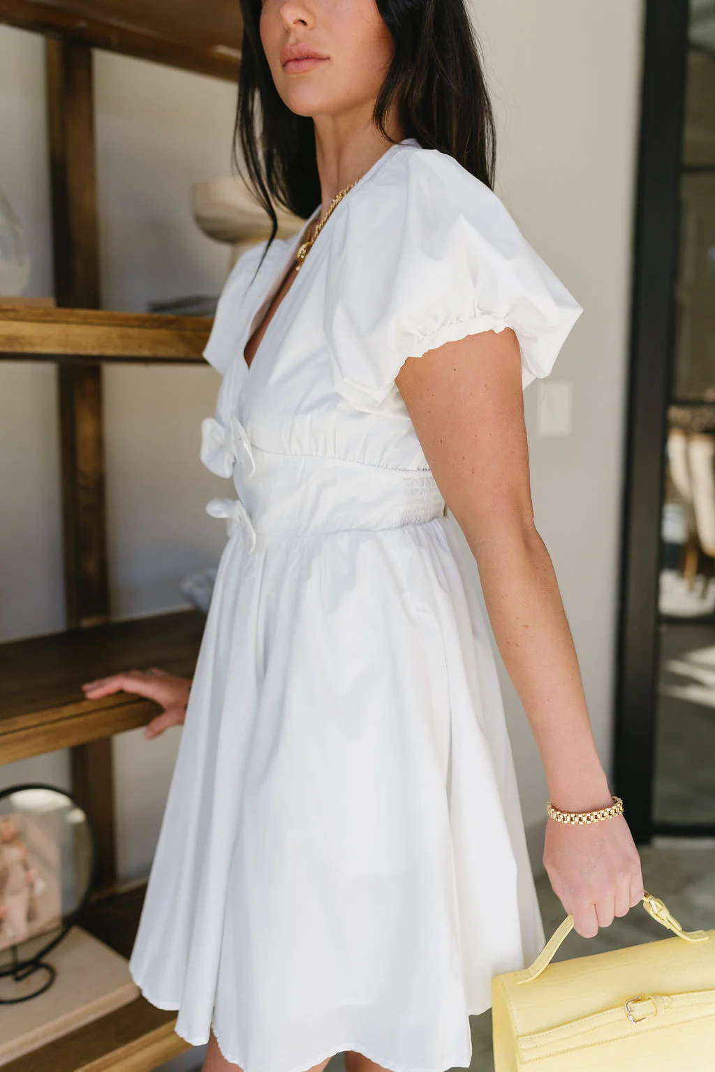 Alena White Bows Short Puff Sleeve Dress - Image 6