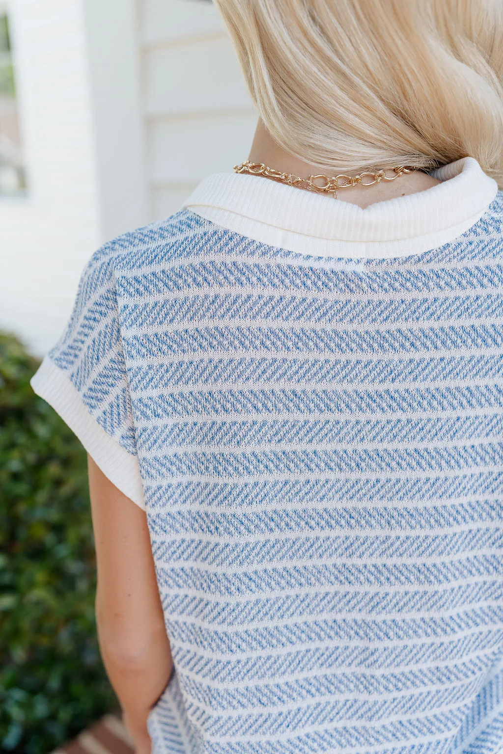 Alexa Blue & White Stripe Short Sleeve Top - Image 12