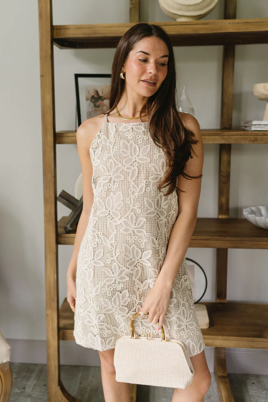 Alexia Stone & Cream Crochet Mini Dress