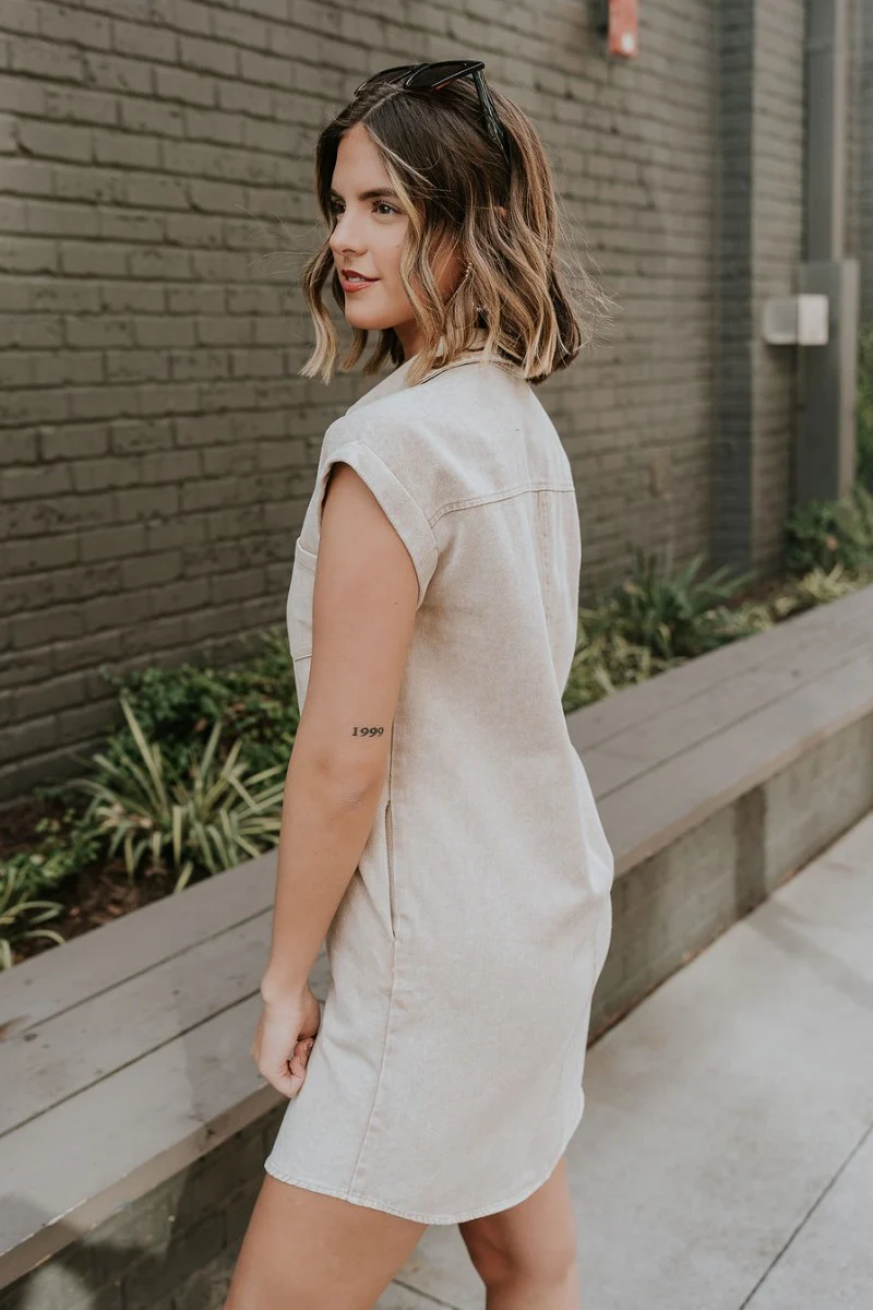Alexia Taupe Denim Button Up Mini Dress - Image 4