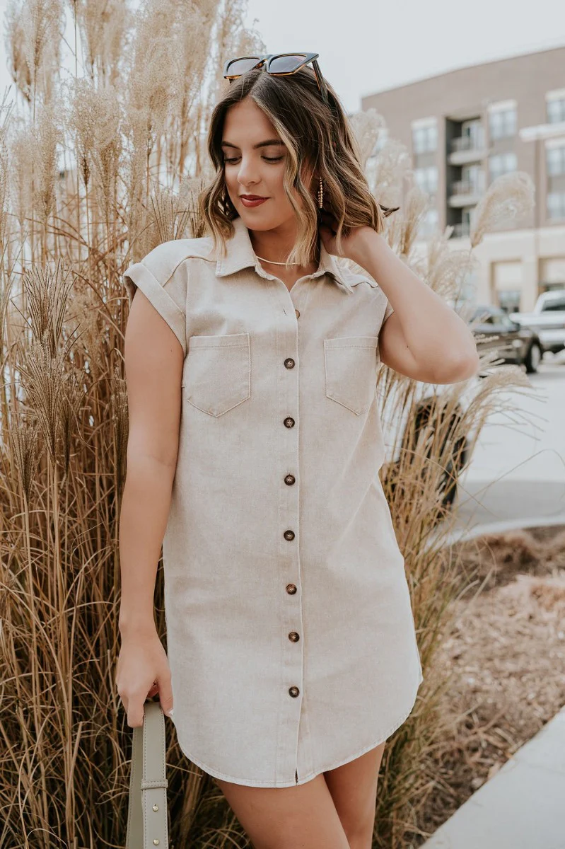 Alexia Taupe Denim Button Up Mini Dress - Image 6