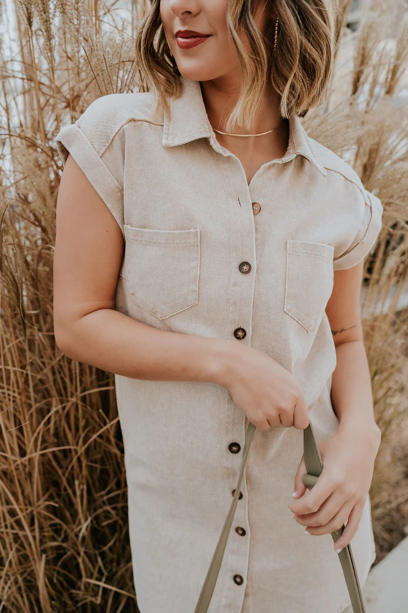 Alexia Taupe Denim Button Up Mini Dress - Image 7