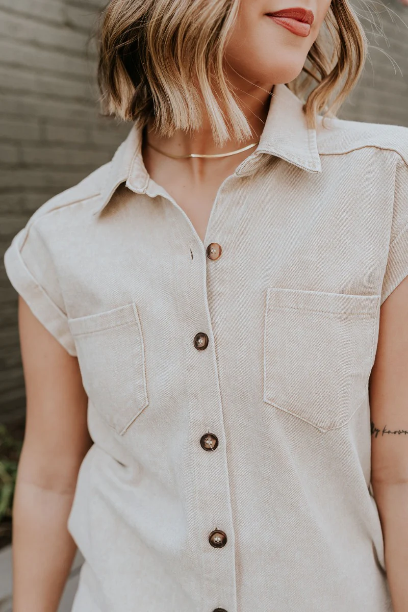 Alexia Taupe Denim Button Up Mini Dress - Image 8