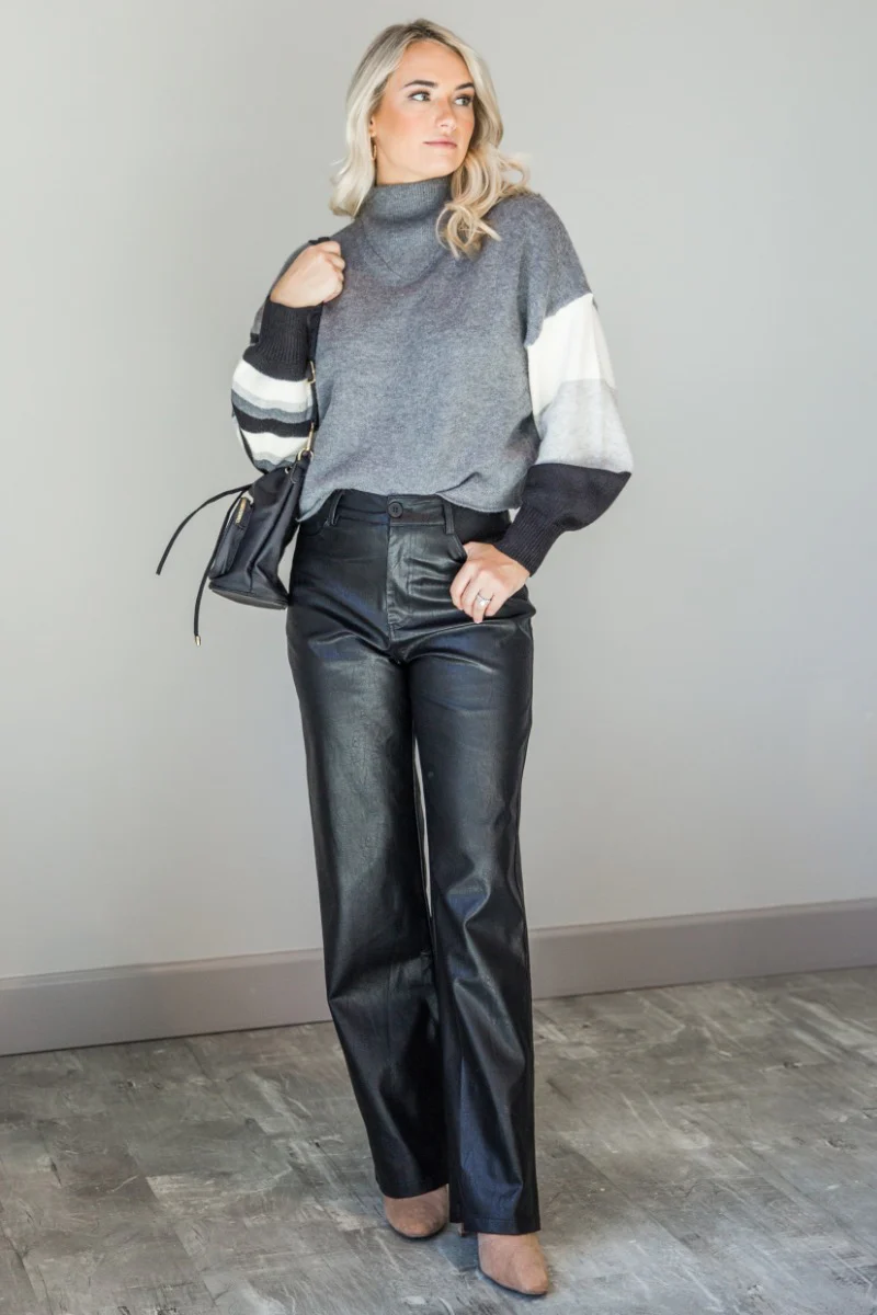 Alexis Black Faux Leather Pants - Image 2
