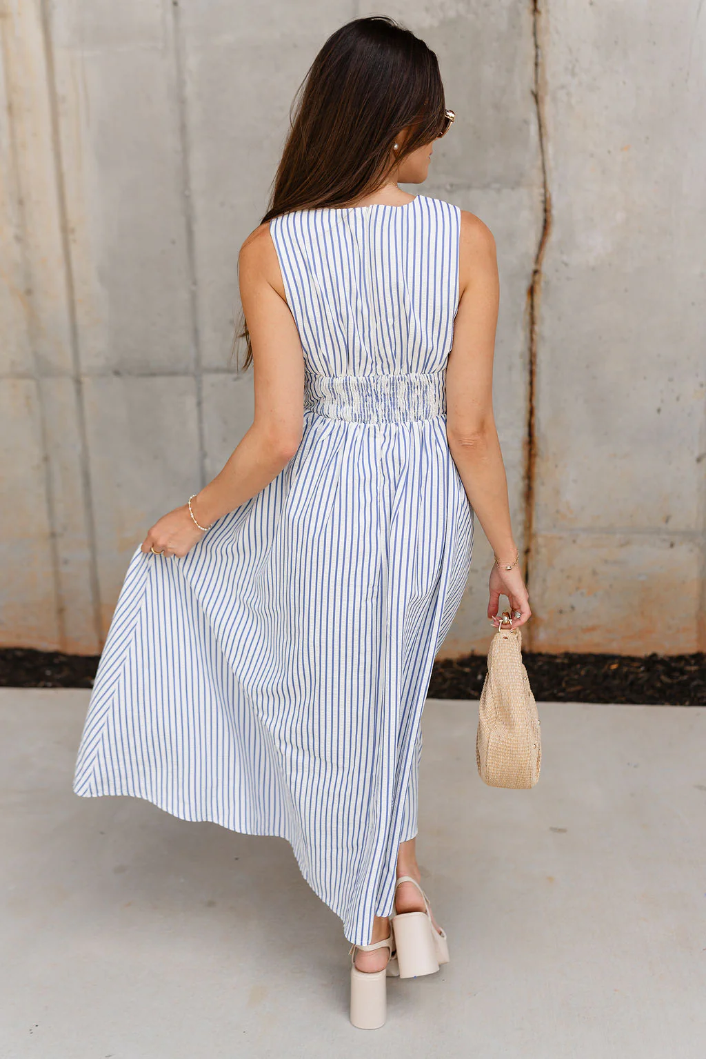 Aliana Blue & White Stripe Midi Dress - Image 4