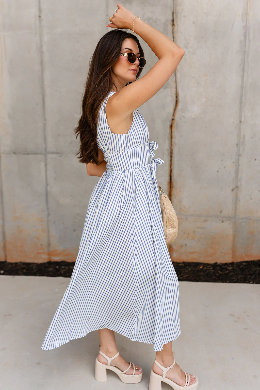 Aliana Blue & White Stripe Midi Dress - Image 5