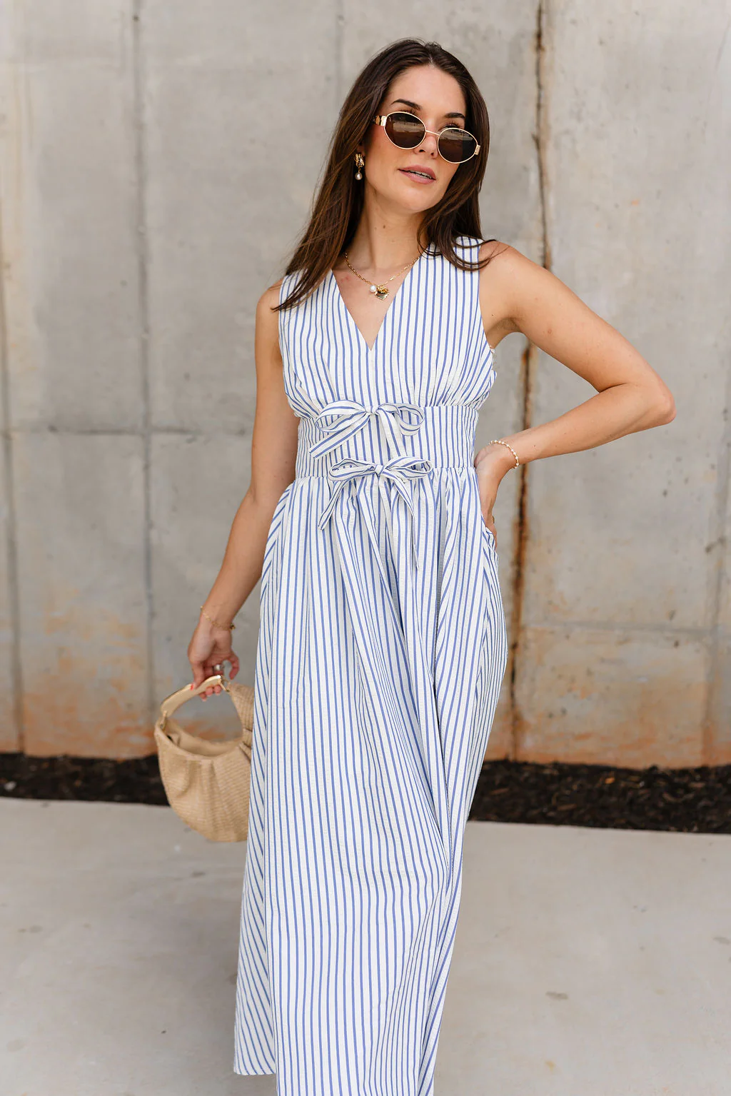 Aliana Blue & White Stripe Midi Dress - Image 6