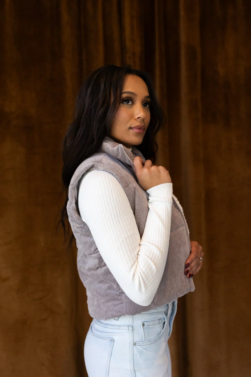 Aliana Grey Corduroy & Sherpa Puffer Vest - Image 4