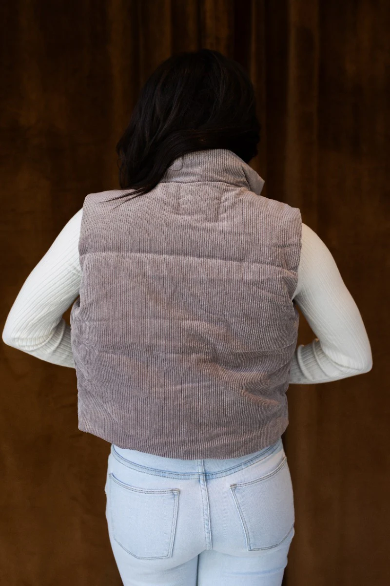Aliana Grey Corduroy & Sherpa Puffer Vest - Image 5