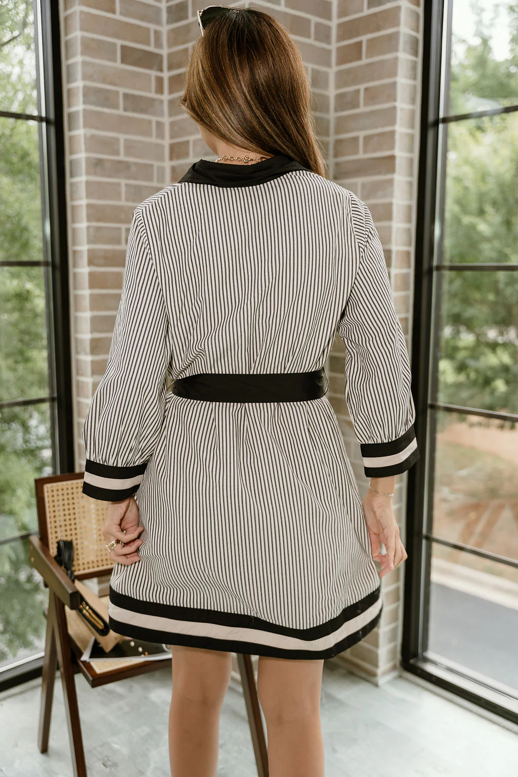 Alice Black & Cream Striped Long Sleeve Dress - Image 6