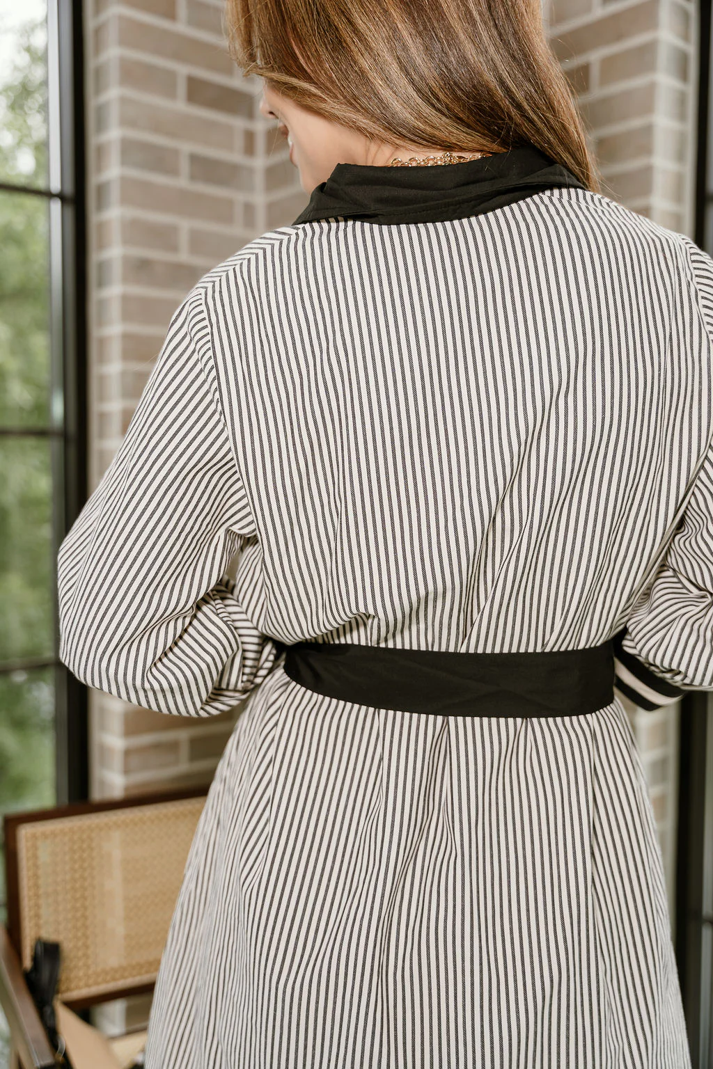 Alice Black & Cream Striped Long Sleeve Dress - Image 7