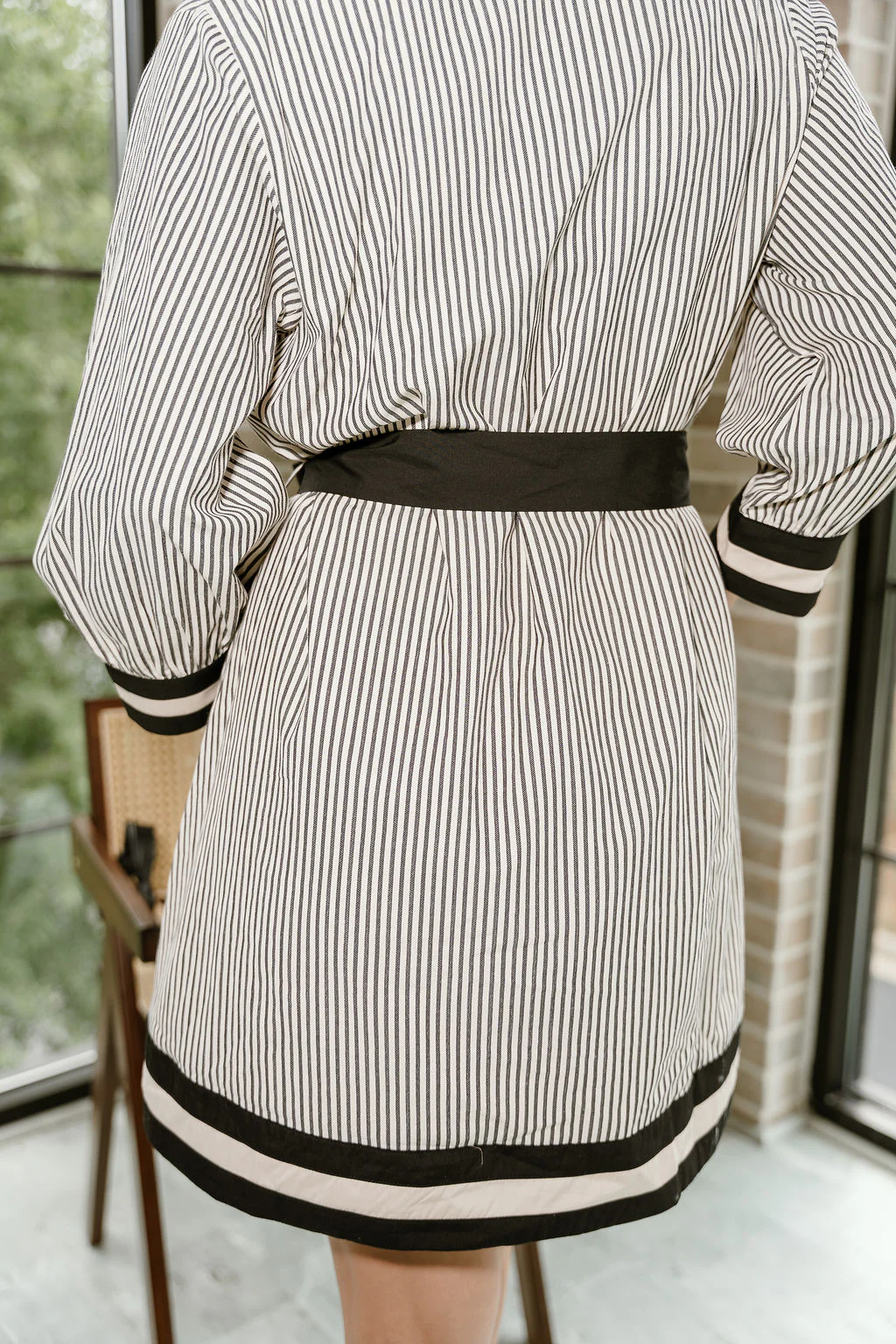 Alice Black & Cream Striped Long Sleeve Dress - Image 8