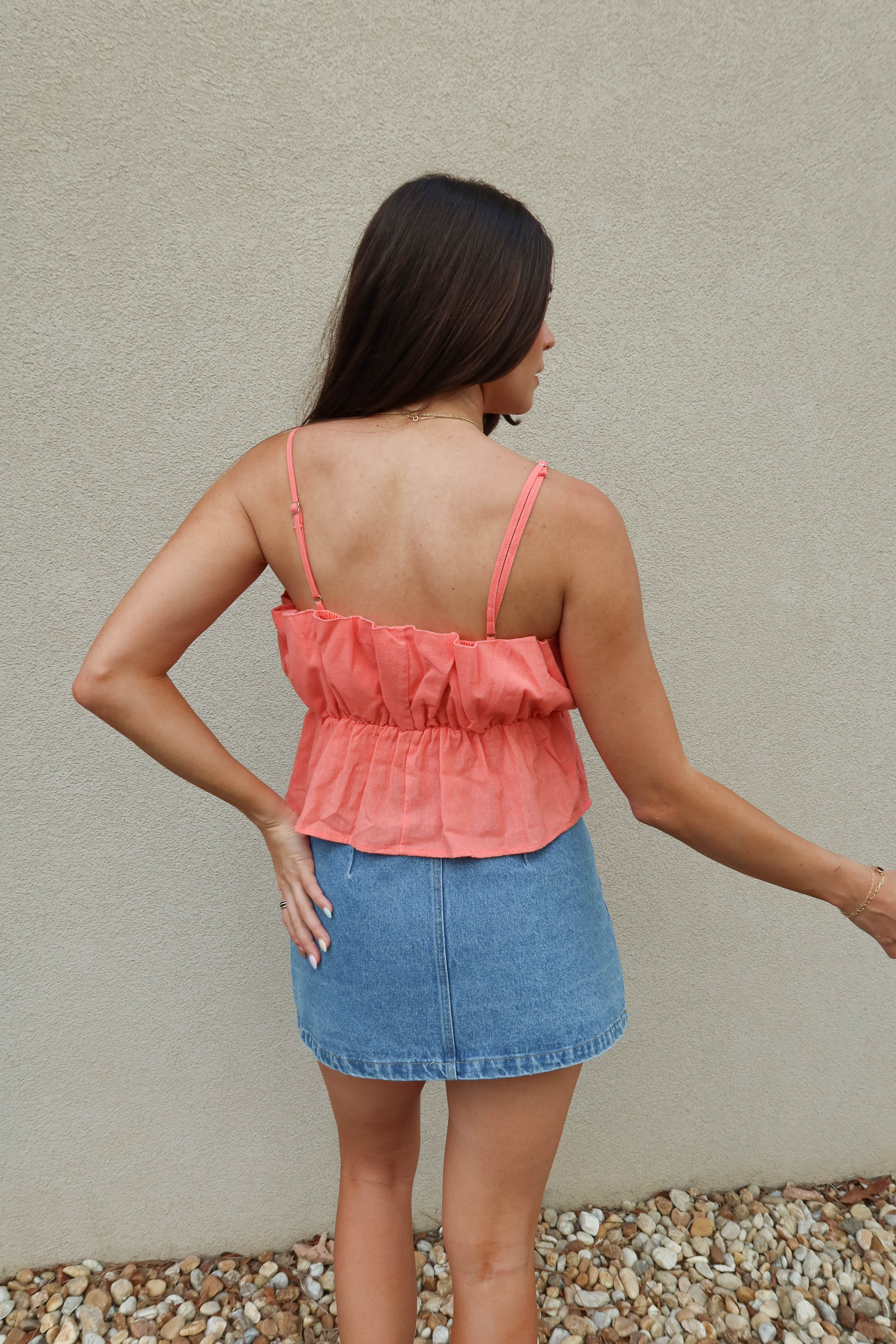 Alice Coral Ruffle Cropped Tank - Image 4