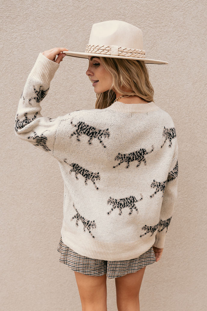 Alice Cream & Black Leopard Long Sleeve Sweater - Image 6
