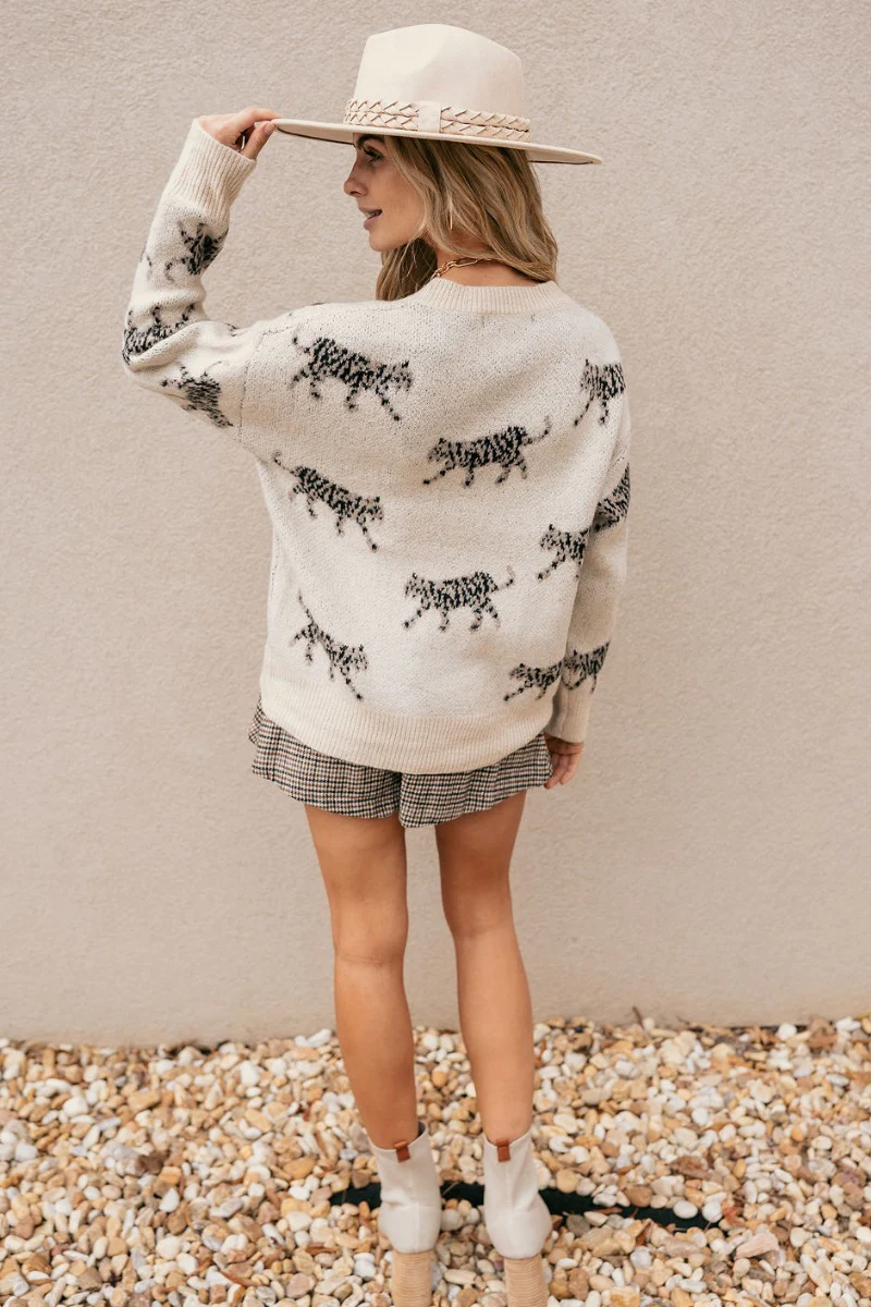 Alice Cream & Black Leopard Long Sleeve Sweater - Image 7
