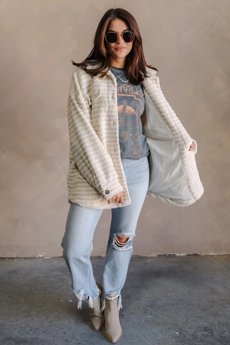 Alice Ivory Sherpa Long Sleeve Jacket - Image 2