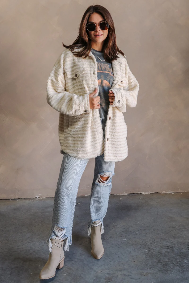Alice Ivory Sherpa Long Sleeve Jacket - Image 3