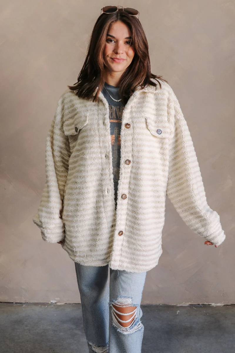 Alice Ivory Sherpa Long Sleeve Jacket - Image 5