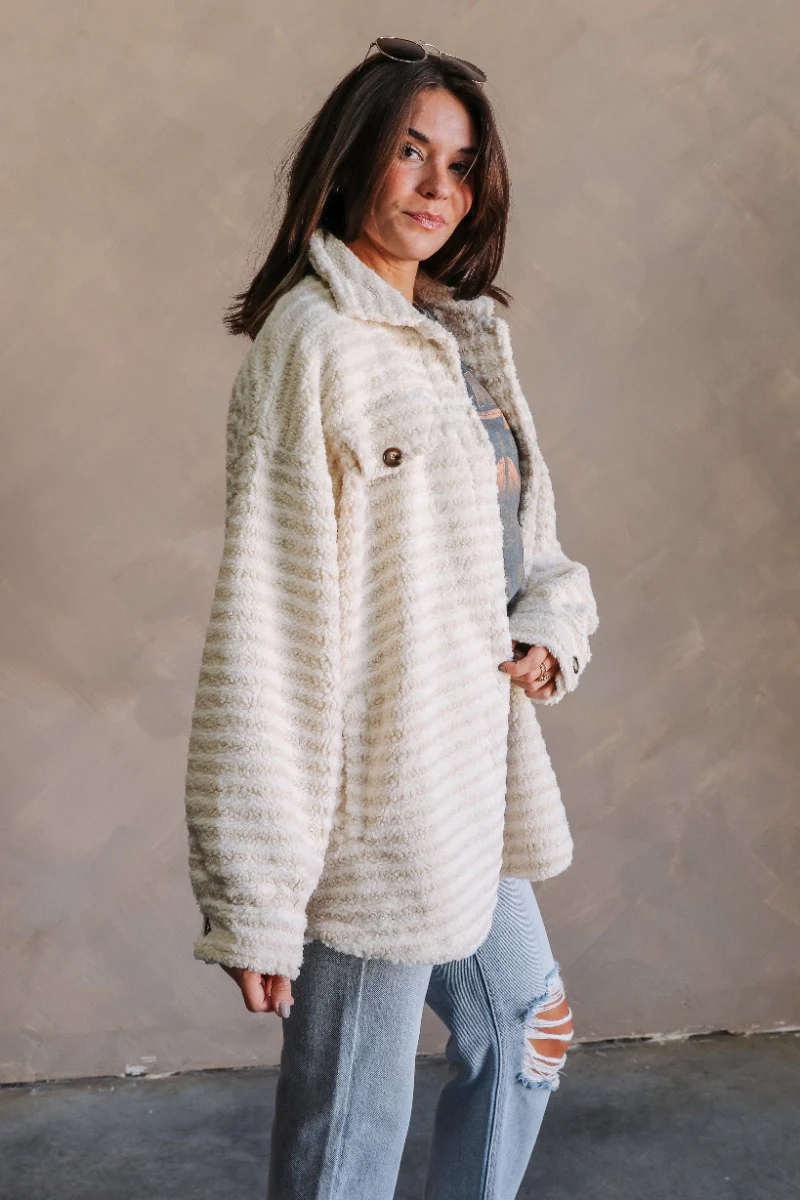 Alice Ivory Sherpa Long Sleeve Jacket - Image 6