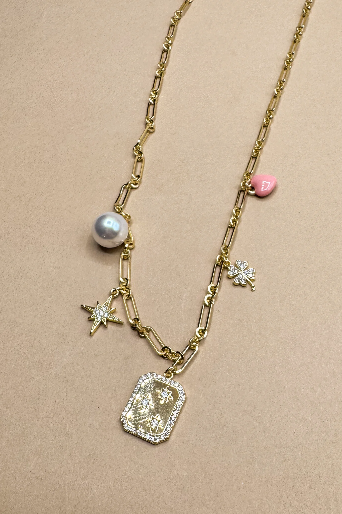 Alice Pink & Gold Dipped Charm Chain Necklace - Image 3