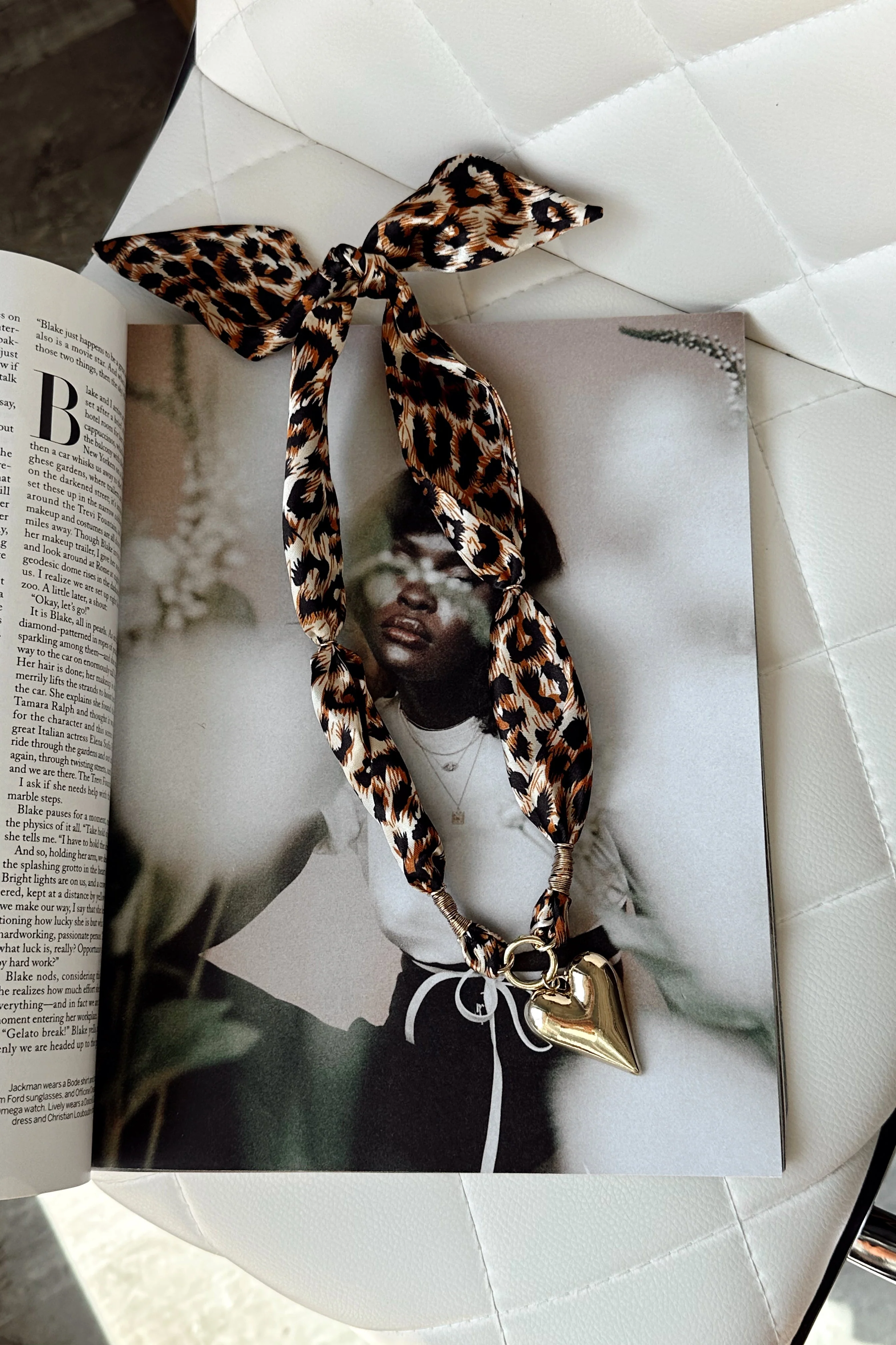 Alicia Cheetah & Gold Heart Scarf Necklace - Image 3