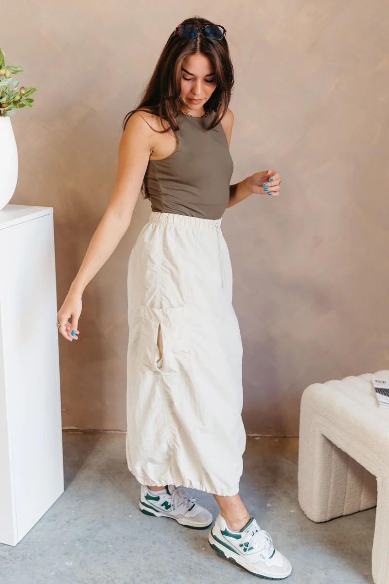 Alina Cream Parachute Cargo Midi Skirt - Image 3