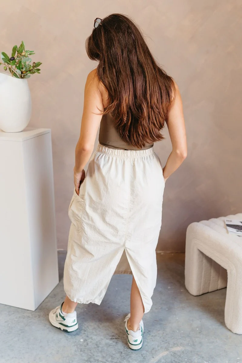 Alina Cream Parachute Cargo Midi Skirt - Image 4