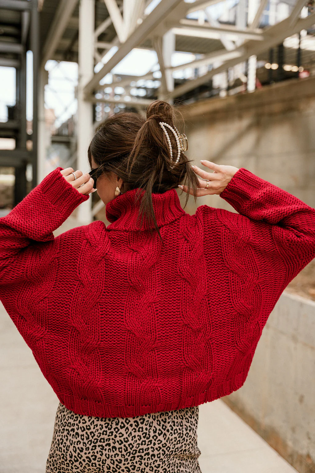 Alina Red Cable Knit Turtleneck Sweater - Image 10