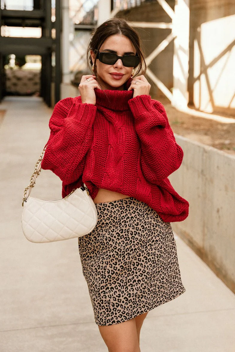 Alina Red Cable Knit Turtleneck Sweater - Image 5
