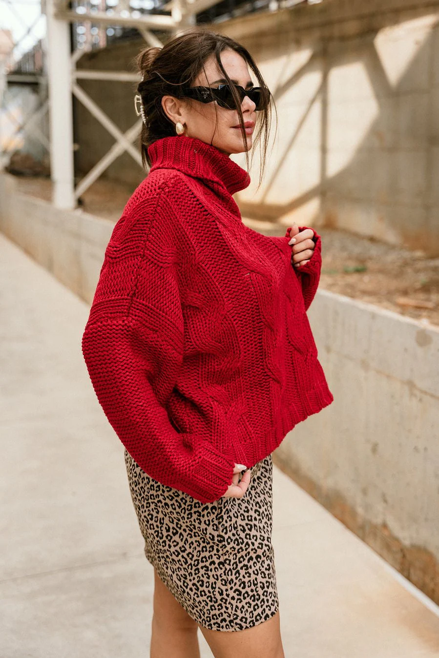 Alina Red Cable Knit Turtleneck Sweater - Image 8