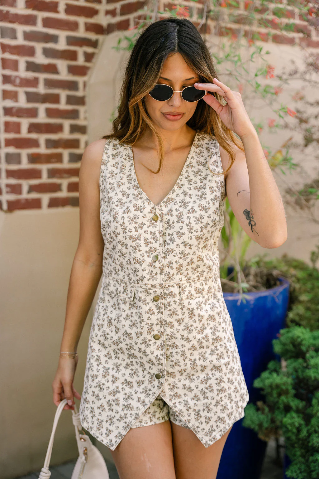 Alix Cream & Taupe Floral Romper - Image 6