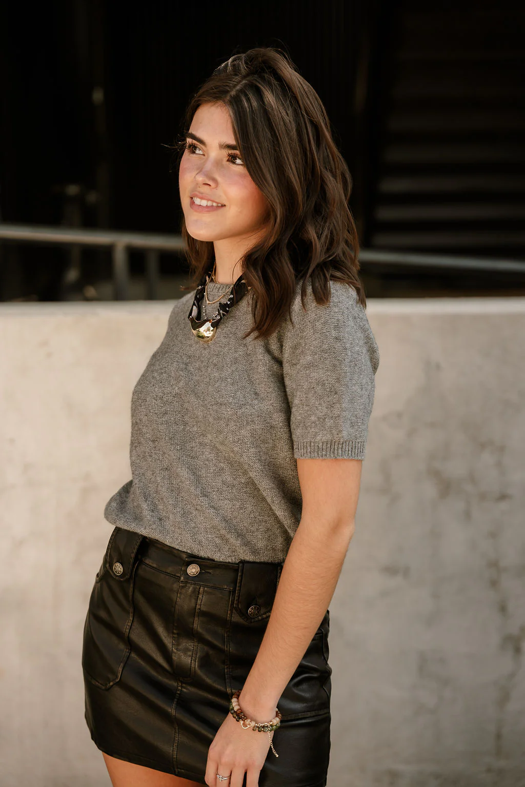 Aliya Heather Grey Knit Short Sleeve Sweater - Image 6