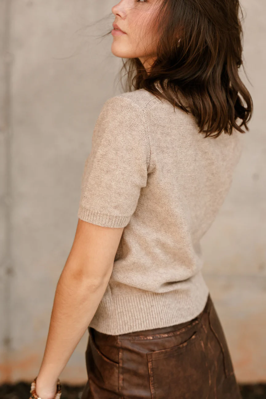 Aliya Taupe Knit Short Sleeve Sweater - Image 7
