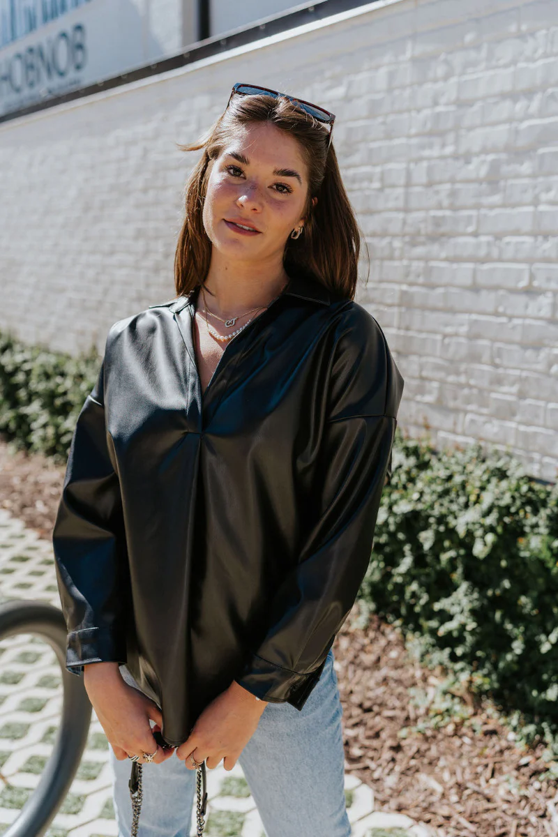 All My Love Faux-Leather Top in Black - Image 2