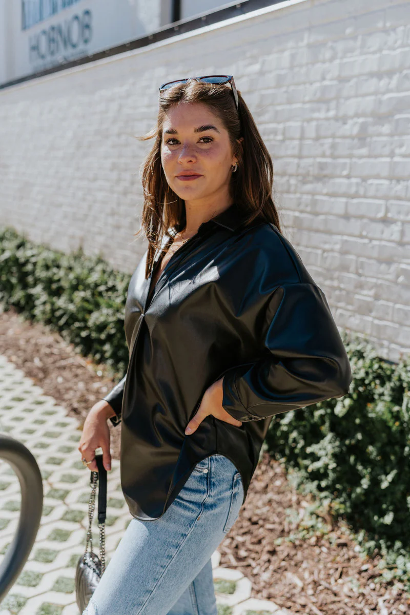 All My Love Faux-Leather Top in Black - Image 6