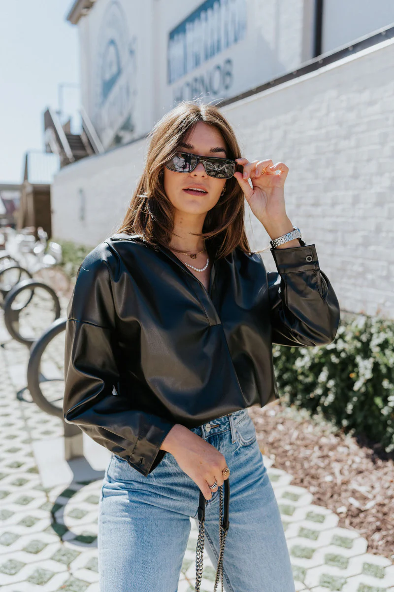 All My Love Faux-Leather Top in Black - Image 9