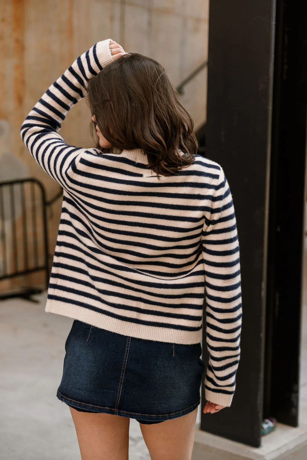 Alma Navy & Cream Stripe Cardigan - Image 4