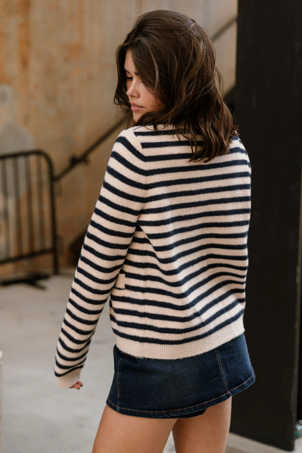 Alma Navy & Cream Stripe Cardigan - Image 6
