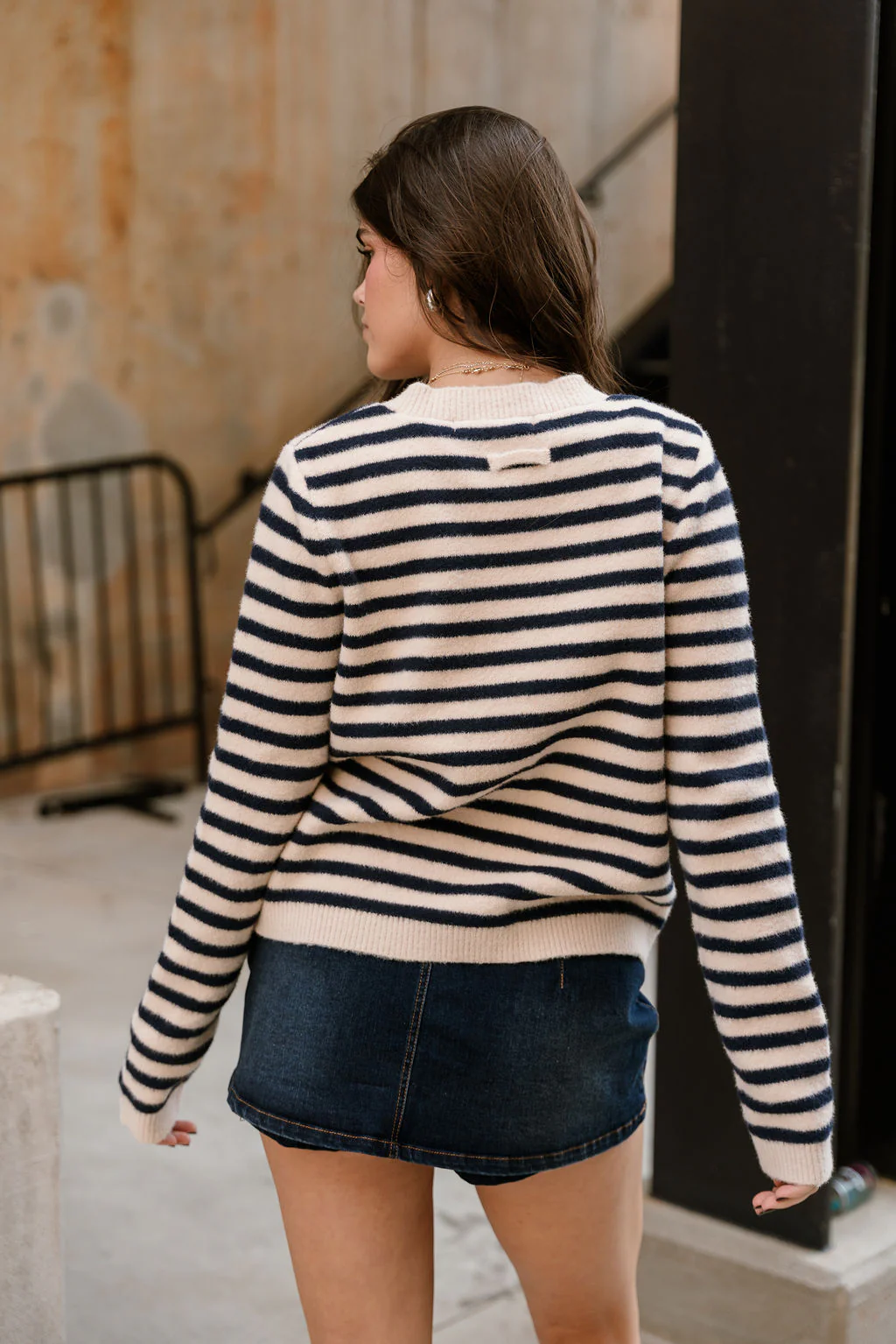 Alma Navy & Cream Stripe Cardigan - Image 8