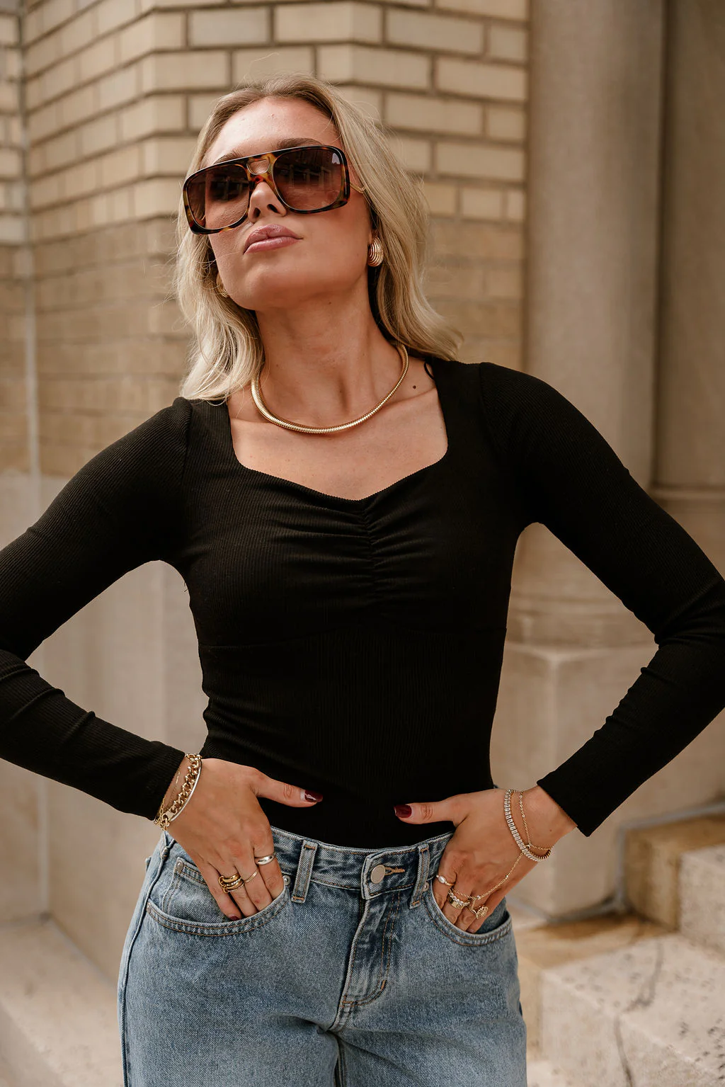 Alora Black Ruched Long Sleeve Top - Image 5