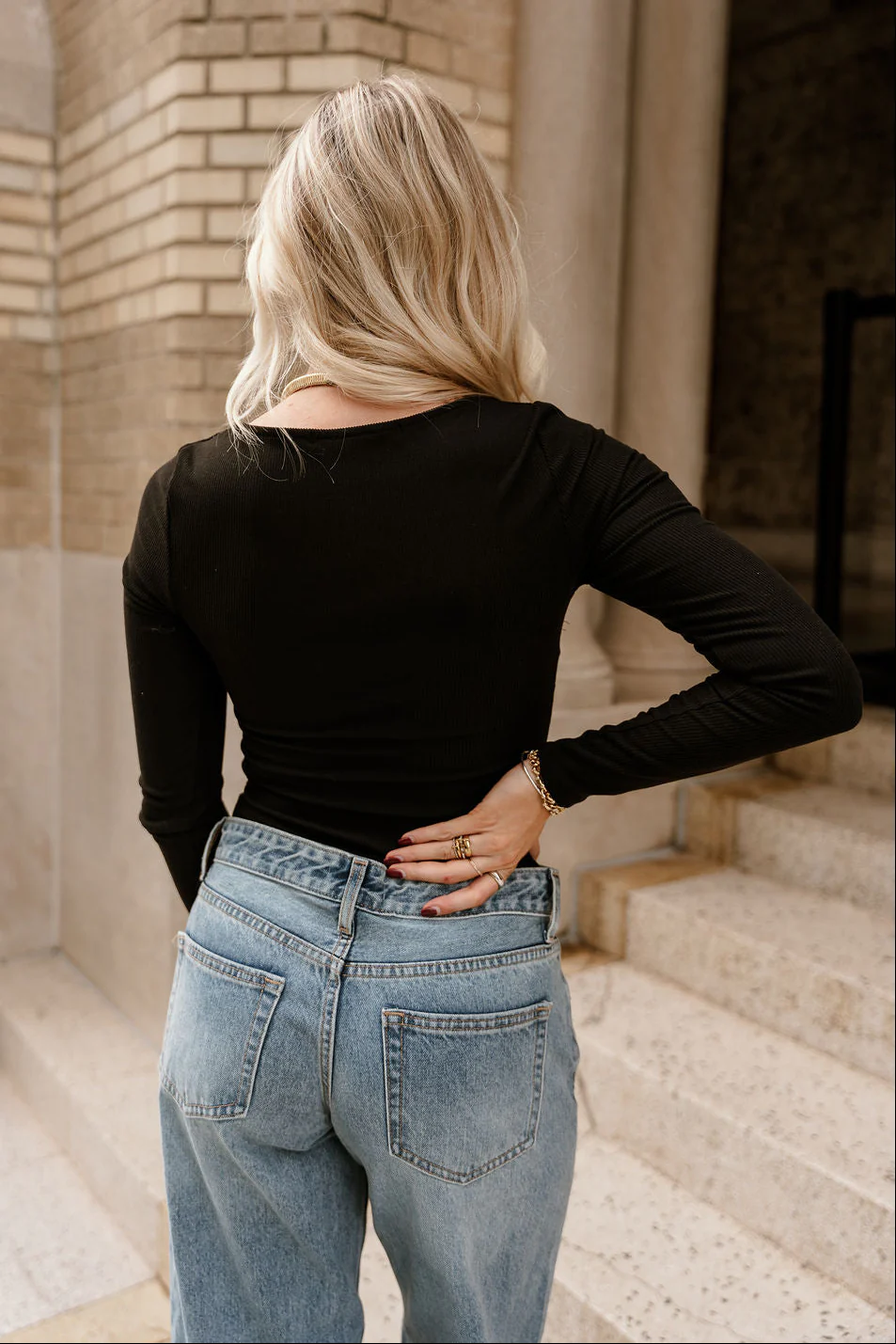 Alora Black Ruched Long Sleeve Top - Image 9