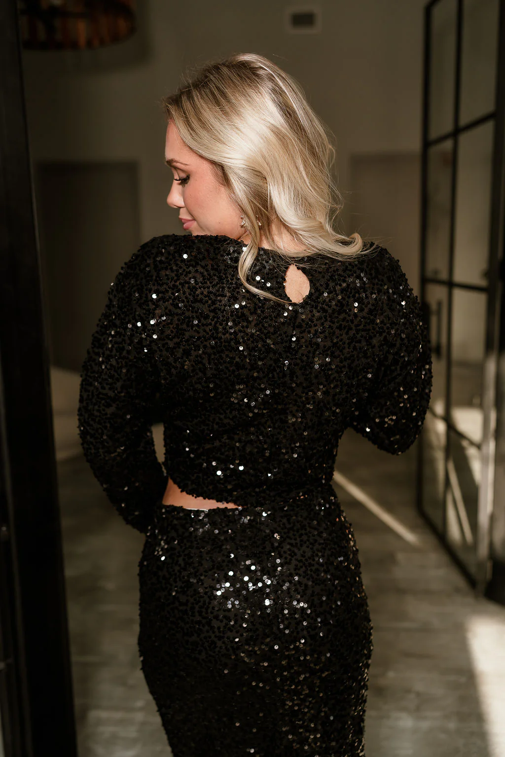 Alora Black Sequin Long Sleeve Top - Image 8